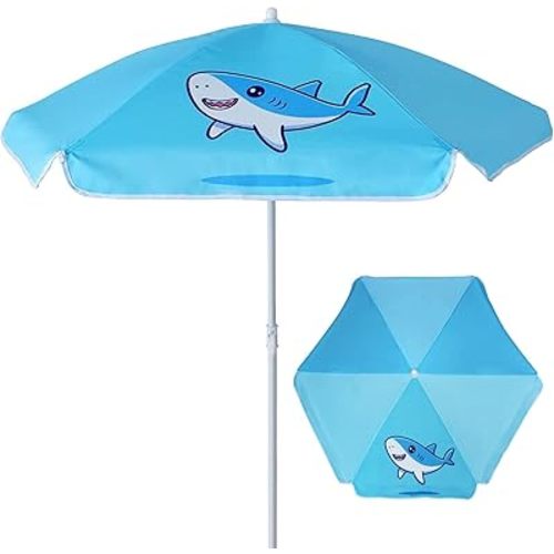 AMMSUN 5ft Seaside Umbrella for Sand Box Water Table - Kids Durable Umbrellas for children Picnic Beach Camping Garden Outdoor Play Shade (5ft Light Blue Shark)