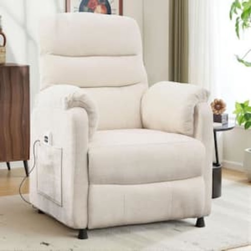31 in. W Beige Chenille Fabric Electric Recliner Chair/ Media Chair with Steel Frame and Remote Control for Small-Scale