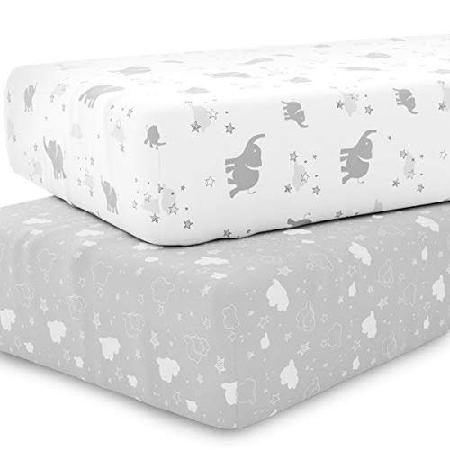 Kids N’ Such Fitted Baby Crib Sheets Baby & Toddler Mattress Cover Set, Elephant/Stars/Clouds, 2 Pack