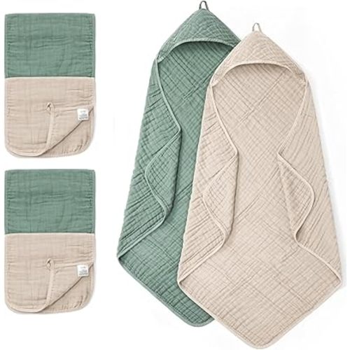 6 PCS Baby Towels and Washcloths Set, 2 PCS XL 35x35 Inch Baby Hooded Towels & 4 PCS Washcloths Set, Ultra Soft & Highly Absorbent Bath Bath Towel for Newborn, Infant & Toddler, Shower Gifts