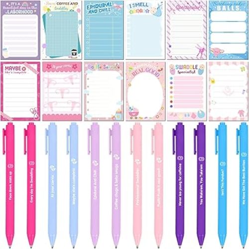 48 Pcs Labor and Delivery Nurse Gifts Bulk 24 Funny Nurse Pens with 24 Obstetric Sticky Notes Nurse Week Appreciation Gifts Bulk Thank You Gift for L&d Nursing Doctor OBGYN NICU Office Hospital