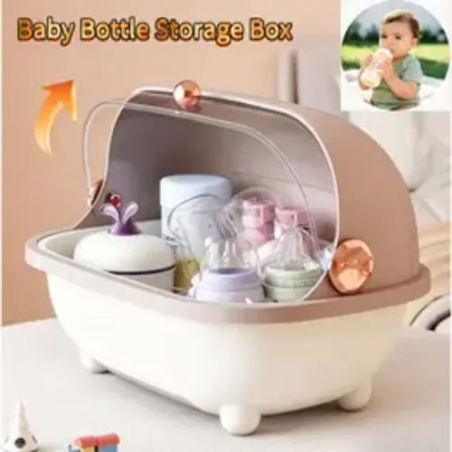 Essential Baby Bottle Storage Box With Lid And Drainage Rack – Countertop Organizer For Bottles, Nipples, Utensils, And Baby Food, Transparent Design With Removable Drain Tray, Available In Multiple Colors - TikTok Shop