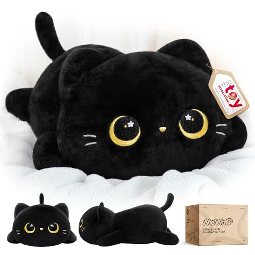 Cute Black Cat Plush Pillow, Kawaii Plushies Black Cat Stuffed Animals, Squishy Plushies, Cuddle Plush Pillow for Kids & Girls (13 Inch)