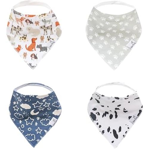 Copper Pearl 4 Pack Soft Cotton Baby Bibs for Drooling and Teething, Absorbent Drool Bibs for Baby Girl and Boy, Adjustable to Fit Newborns to Toddlers, Tons of Styles (Rufus)