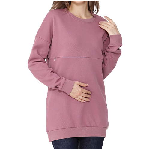 Breaise Women's Nursing Sweatshirt Breastfeeding Layered Top Long Sleeves Crewneck Sweatshirt Solid Maternity Tops Mama Pullover