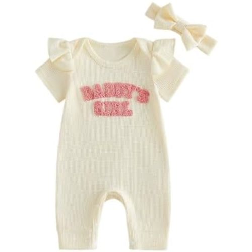 Newborn Baby Girls Summer Clothes Daddy's Girl Embroidery Ruffle Jumpsuit Bubble Romper Bodysuit Shorts Outfits