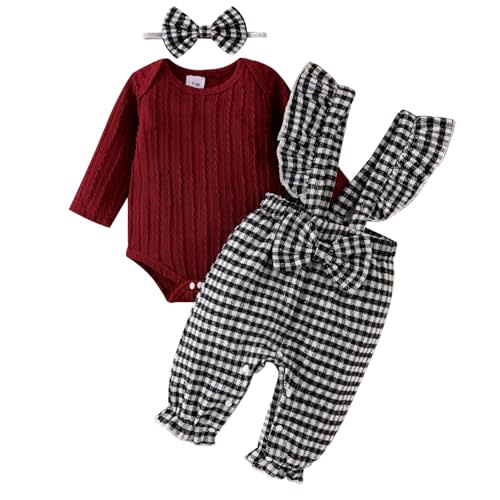 Baby Girl Clothes Newborn Suspender Overalls Long Sleeve Ribbed Romper Fall Winter Outfits Bow Headband 0-18 Months