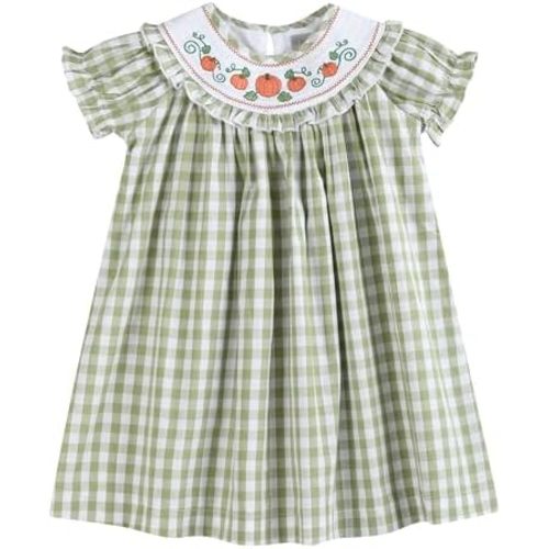 Lil cactus Baby and Girls Smocked Pumpkin Thanksgiving Bishop Dress