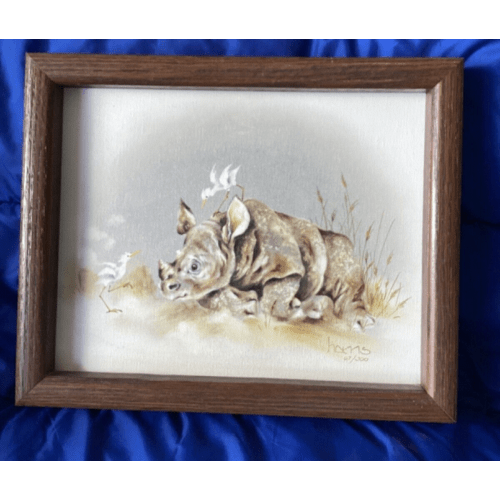 Original Peggy Harris hand-painted Limited Edition Signed Framed Rhino Painting