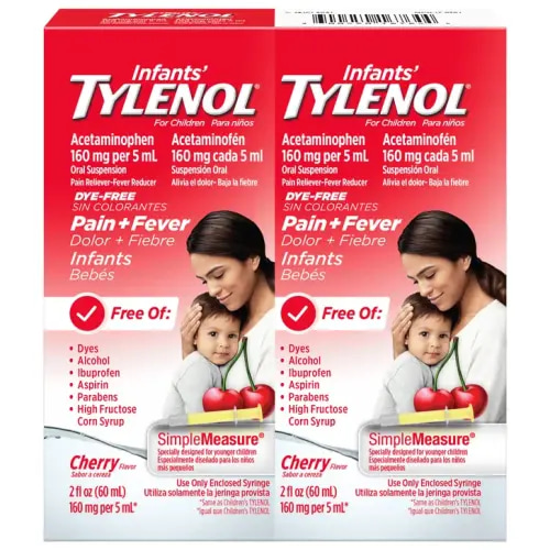 Infants' Tylenol Liquid Pain & Fever Medicine with Acetaminophen, Dye-Free Cherry Flavor, 4 Fluid Ounces | Costco