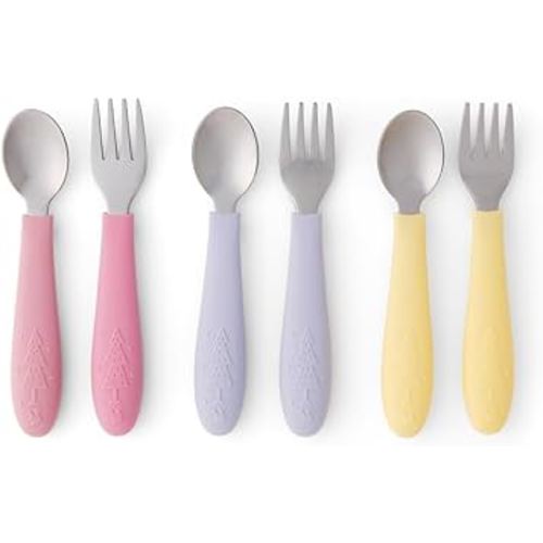 Elk and Friends Kids Silverware with Silicone Handle | Childrens Safe Flatware | Toddler Utensils | Baby Spoons + Forks | Stainless Steel Cutlery