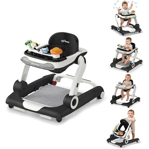 Baby Walker,4-Gear Height Adjustable Baby Walker with Wheels,5 in 1 Baby Activity Center,Music and Lights Bouncer Walker for Baby Boy 6-18 Months,Adjustable Speed Baby Push Walker