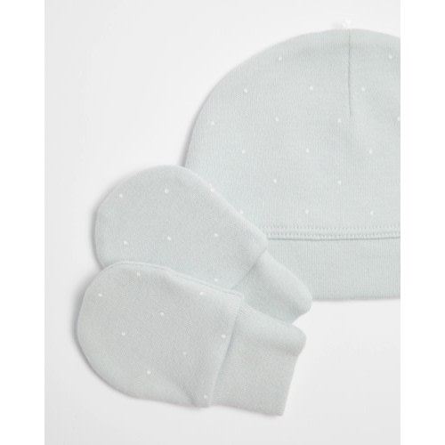 Baby Organic Cotton Unisex Beanie & Mitten Set - Blue Spot | Target Australia