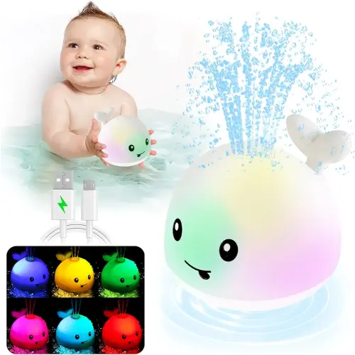 【2024 Upgraded】Baby Bath Toys, Rechargeable Whale Bath Toy Sprinkler, Light Up Bath Toys for Toddlers 1-3, Baby 6-12 12-18 Months Bathtub Fountain Spray Water Toy, Baby Birthday Shower 1 2 3 4 5 Gifts
