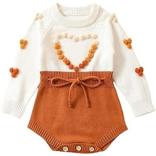 Baby Girl Knitted Romper Sweater Long Sleeve Knit Embroidery Floral One Piece Bodysuits Warm Fall Winter Clothes