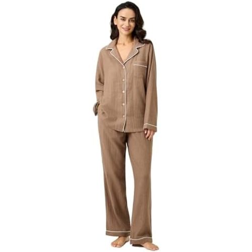 BESTOUCH Women's Pajama Sets 100% Pure Cotton Muslin Linen Feel Pjs 2 Piece Soft Sleepwear Lounge Set for Women