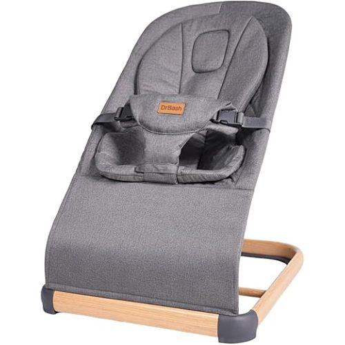 DrBash Baby Bouncer Seat for Newborn, 3 Level Adjustable Recline Infant Rocker Chair Lightweight, Portable & Foldable Baby Lounger, Washable Fabric, Safe & Ergonomic Design - Grey