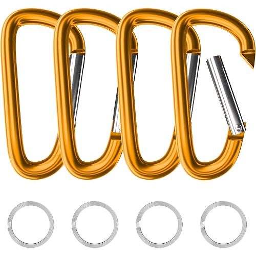 4" & 5" Extra Large Aluminum Carabiner D Ring, Caribeener Clips, Spring Snap Hook for Keychain Clip, Set of 4