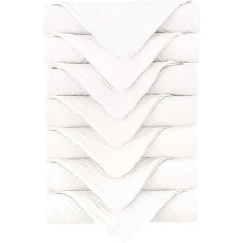 Konssy Baby Muslin Washcloths 7-Pack, 100% Cotton Baby Bath Washcloths, Soft & Absorbent Wash Cloths and Burp Cloths for Newborn Kids Girls & Boys, 11x11 inches
