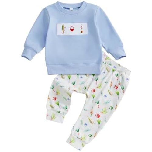 Toddler Clothes For Baby Girl Boy Fall Winter Outfits Cute Infant Fishing Sweatshirt Pullover Pants 2pcs Set