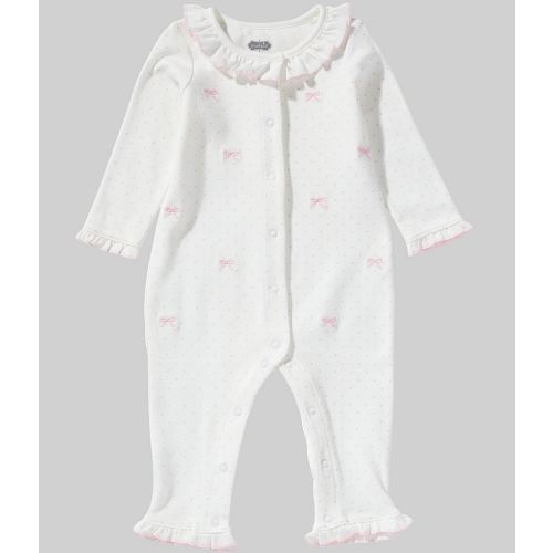 Mud Pie Baby Girls Long Sleeve Ruffle Collar Embroidered Bows Bodysuit