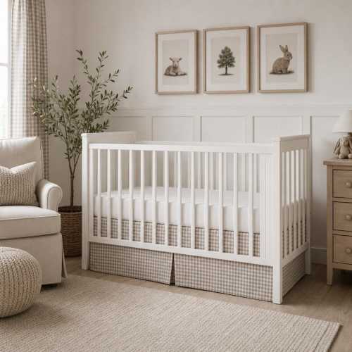 Gingham Crib Skirt | Baby Bed Skirt | Neutral Nursery Bedding | Handmade Crib Skirt | Multiple Colors Available