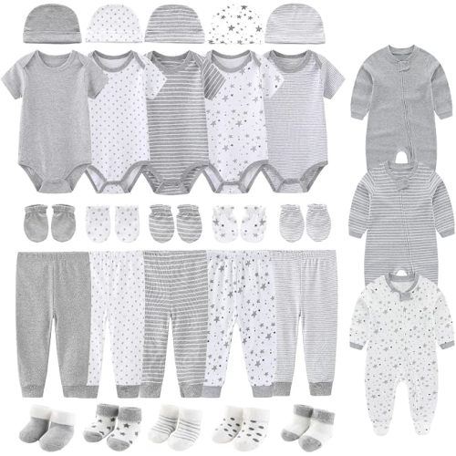28Pcs Baby Layette Set Rompers Bodysuits Pants Socks Mittens Hats