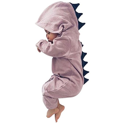 DRESHOW BQUBO Baby Cartoon Onesies Disnosaur Romper Long Sleeve One-Piece Jumpsuit - Purple / Zipper Front - 3-6 Months