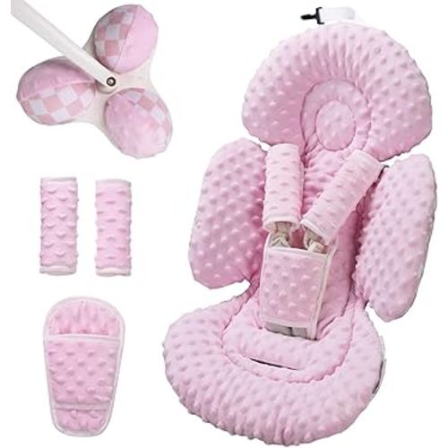 Infant Insert Compatible with 4moms Mamaroo Swing and Infant Carseat, Including 3 Replacement Balls, Reversible Newborn Insert for Baby Swing, Stroller, Bouncer, Soft Fabric - Dotted Pink