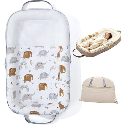 Portable Baby Lounger for Newborn, Cotton Infant Support Cushion (Elephant)
