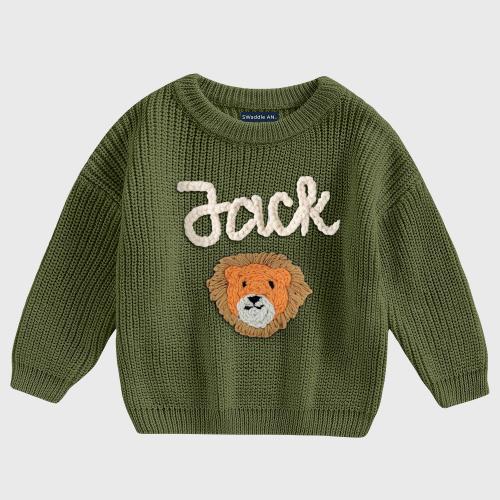 Custom Hand Embroidered Lion Baby Sweater | Personalized Name Sweater for Boy | First Birthday Outfit | Newborn Gift | Baby Shower Gift