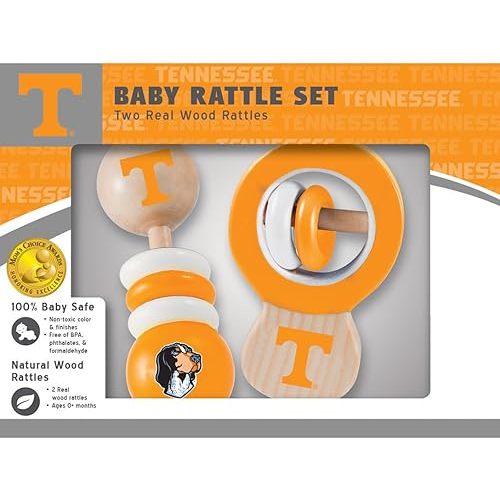MasterPieces NCAA Tennessee Volunteers, Natural Wood, Non-Toxic, BPA, Phthalates, & Formaldehyde Free, Baby Rattle, 2 Pack