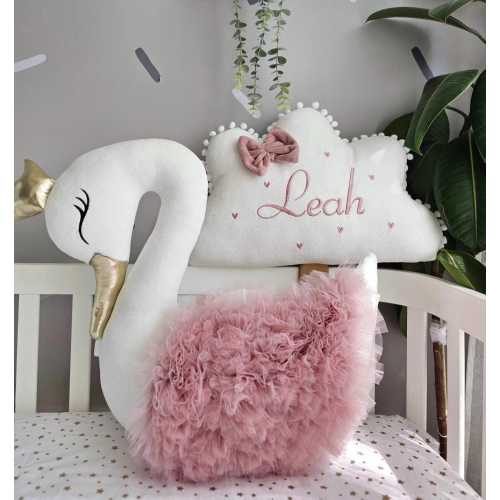 Custom baby pillows set - decorative pillow swan, pillow cloud, crib baby blanket with baby name, Personalized baby gift. Nursery decor