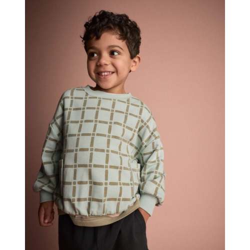 Toddler Otter Sweatshirt™ with Pockets in Checkered Print - Light Blue - Otter Avenue | Carter's