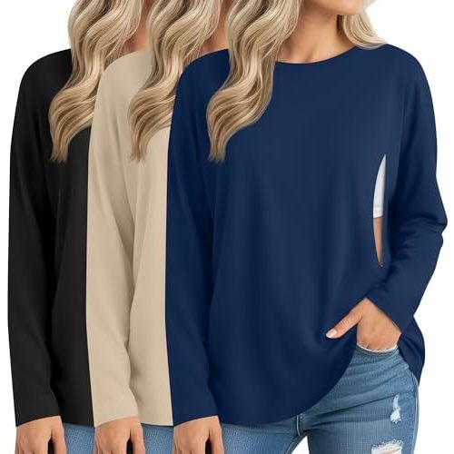 3 Pack Women's Nursing Breastfeeding Tops Long Sleeve Maternity Shirts Oversize Hidden Zipper Pregnancy Clothes