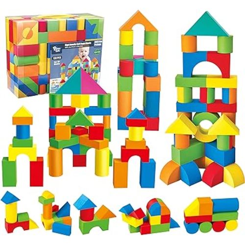 Foam Blocks for Toddlers, 138 Pieces EVA Soft Stacking Building Blocks Toy Set, Early Learning Construction Toys & Gifts for Kids, Boys & Girls 18+ Months 1-3 Years