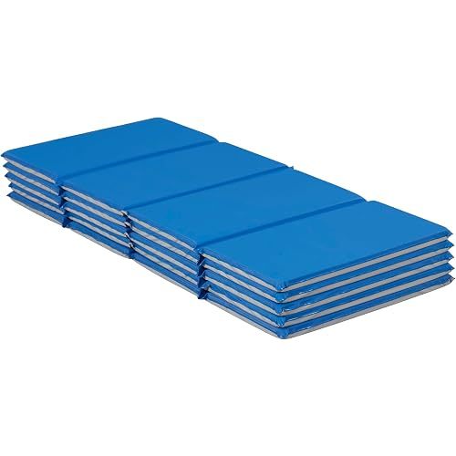 ECR4Kids Everyday Folding Rest Mat, 4-Section, 1in, Sleeping Pad, Blue/Grey, 5-Pack