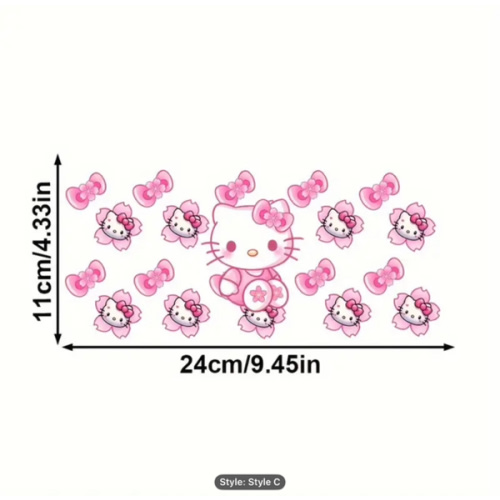 Sanrio for hello kitty Love Theme Cartoon, Water Bottle Decoration, UV Transfer Crystal for Glass Cups (Cup Not Included)