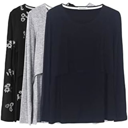 Smallshow Women's Nursing Tops Long Sleeve Shirts for Breastfeeding 3-Pack