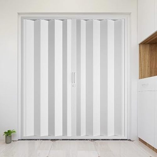 NeatiEase Accordion Door 72x80, Portable Interior PVC Folding Door, Bifold Closet Doors with Latch, Handle, Mounting Hardware