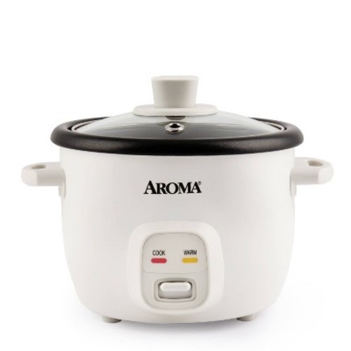 Aroma 4 Cup Pot Style Rice Cooker White: Nonstick, Stay-Cool Handles, 1 Setting, 250W, Includes Glass Lid & Manual