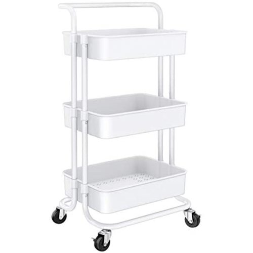 Homemaxs 3 Tier Rolling Utility Cart, Kitchen Cart Storage Shelves with Roller Wheels and Handles, Craft Organizers and Storage Cart for Kitchen, Coffee Bar, Microwave, Storage, Office, Bathroom - 1 White