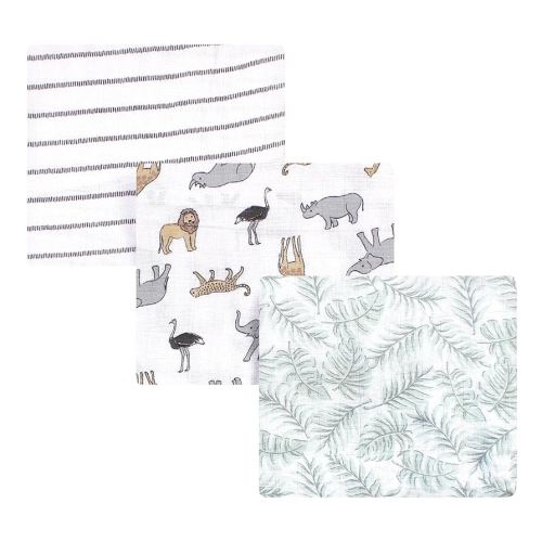 Hudson Baby Unisex Baby Cotton Muslin Swaddle Blankets, Modern Neutral Safari, 3-Pack