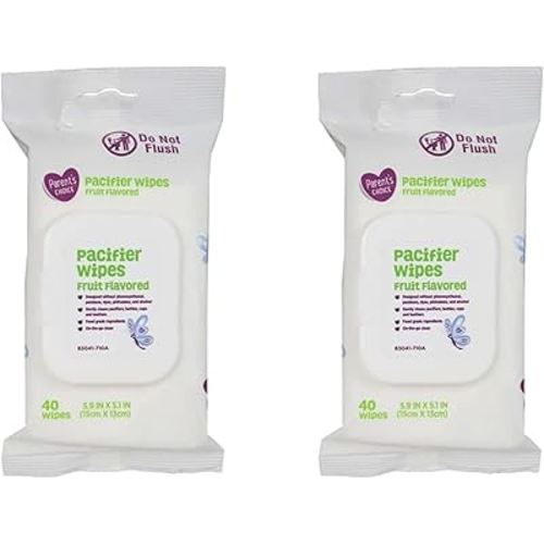 (Pack of 2) Pacifier Wipes, Fruit Flavored, 40 Count, Food Grade Ingredients, Wipes Are Gentle On The Pacifier With, Food Grade Ingredients