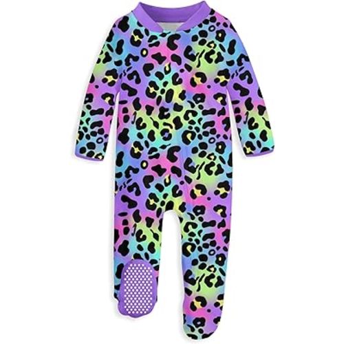 uideazone Baby Girls Footed Pajamas Zip-Front One-Piece Sleeper Non-Slip Footie Cute Pattern Jumpsuit PJs 0-12 Month