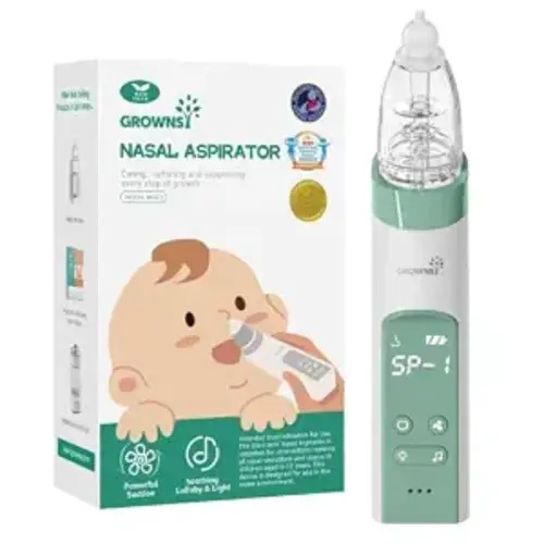 GROWNSY Electric Nasal Aspirator for Baby, Nose Sucker with 3 Tips, Green