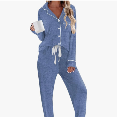 HNG Pajamas for Women Set 2 Piece Pj Set Long Sleeve Button Up Lounge Sets Sleepwear with Pockets XS-XXL