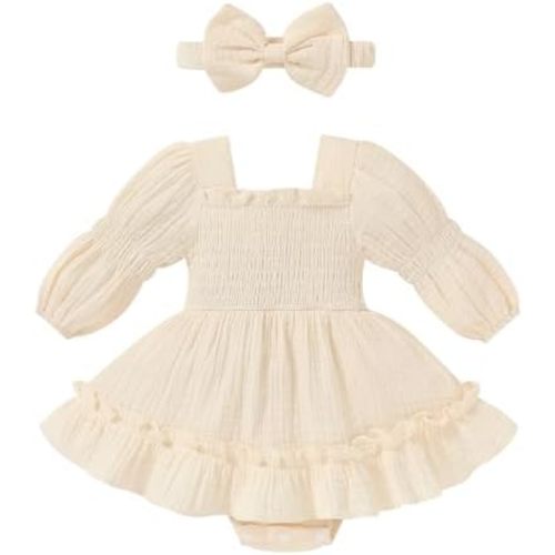 Happy Town Cute Baby Girl Clothes Toddler Long Sleeve Romper Dress Outfits