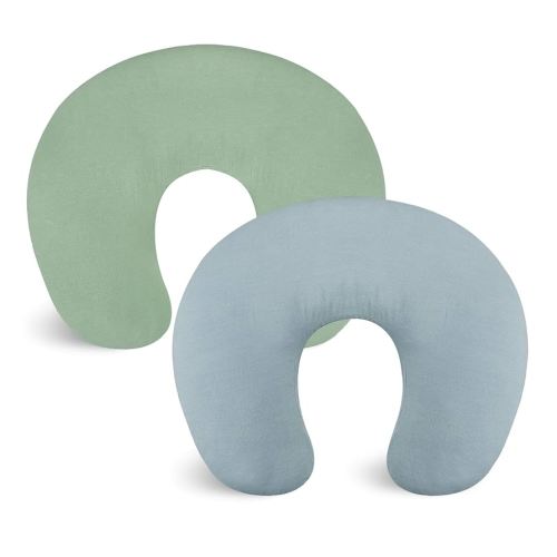 SWESEN Nursing Pillow Covers 2 Pack, Linen Nursing Pillow Slipcover for Breastfeeding Pillows, Breathable Newborn Infant Feeding Pillow Cover for Baby Girl Boy, Green & Blue, Washable