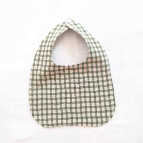 Handmade Linen Baby Bib Green Gingham Plaid Drool Bib  Farmhouse Baby Gift Rustic Baby Shower Accessory Gender Neutral Linen Baby Clothes